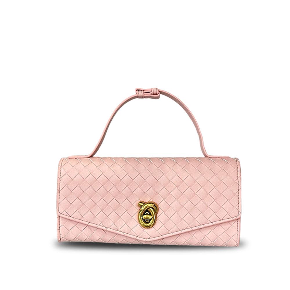 Cross-border woven baguette bag, niche leather women's bag, fashionable versatile horizontal version lock, portable shoulder messenger envelope bag