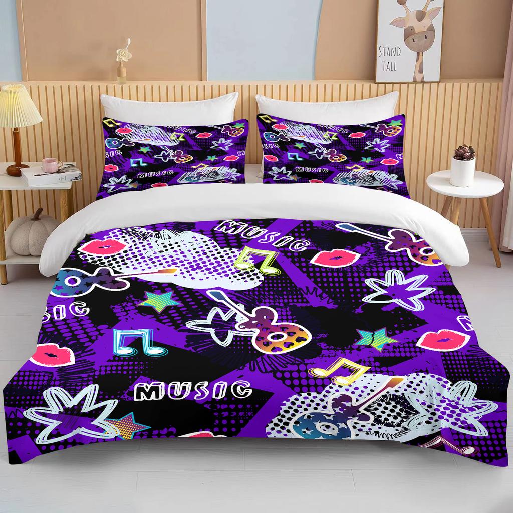 10 Sizes Fine Graffiti Pattern Bedding 3 Piece Set King Size Double Bed Bedding Set Microfiber or Polyester Duvet Cover Set