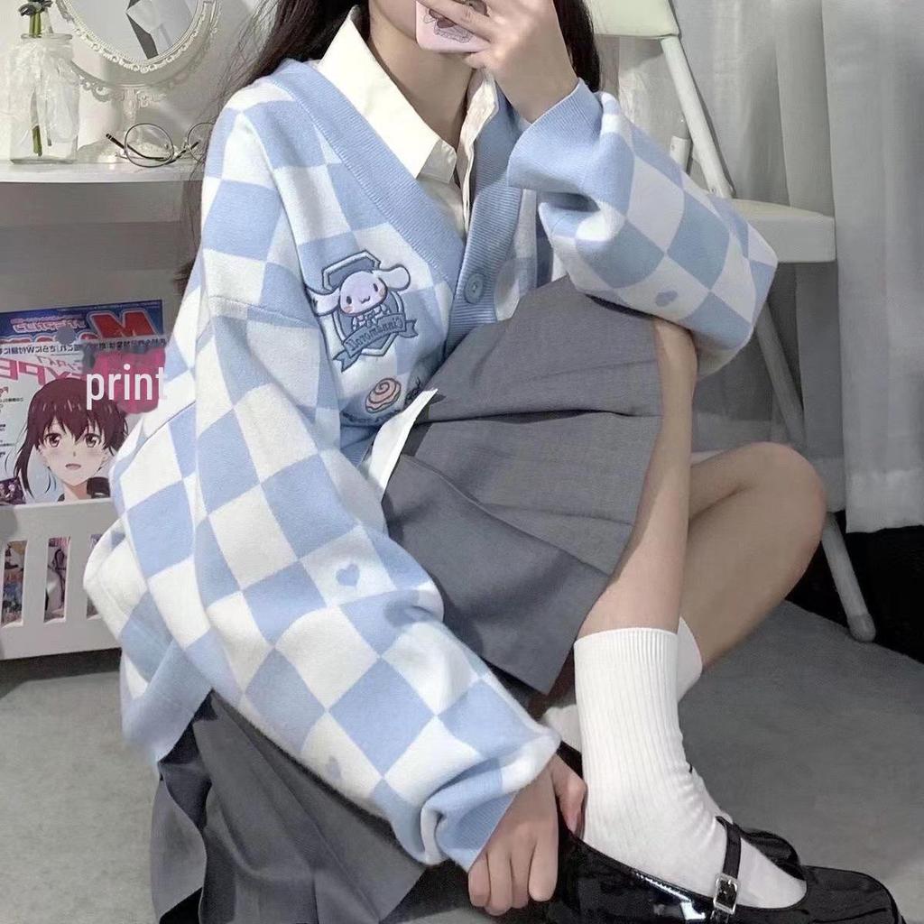 Women's Trendy Checkerboard Soft Loose Niche Sweater Cardigan for Autumn & Winter