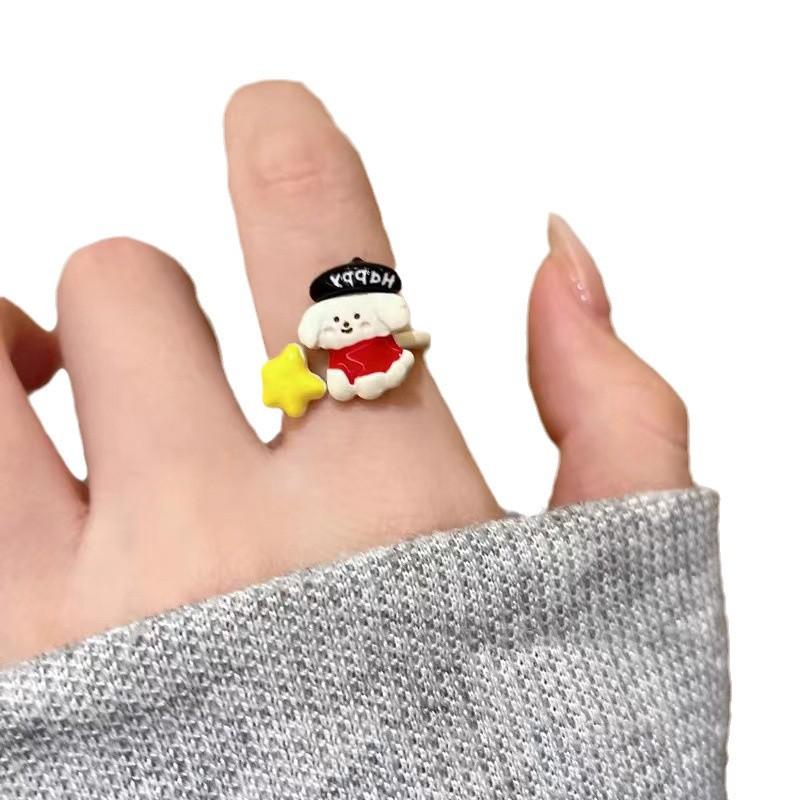 New cute and playful puppy ring with a niche design, adjustable opening, index finger ring, cartoon sweet ring