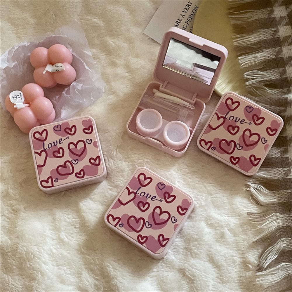 

Contact Lens Storage Case Portable Lens Case With Mirror Travel Lens Box Pink For Makeup Bag Travelers Work розовый