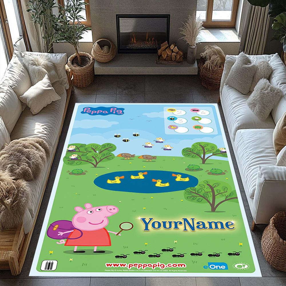 Peppa Pig Personalized Text Floor Rug Office Rug Design for Balcony Hallway Bedrooms Game Room Antislip Carpet Anime Office Decor