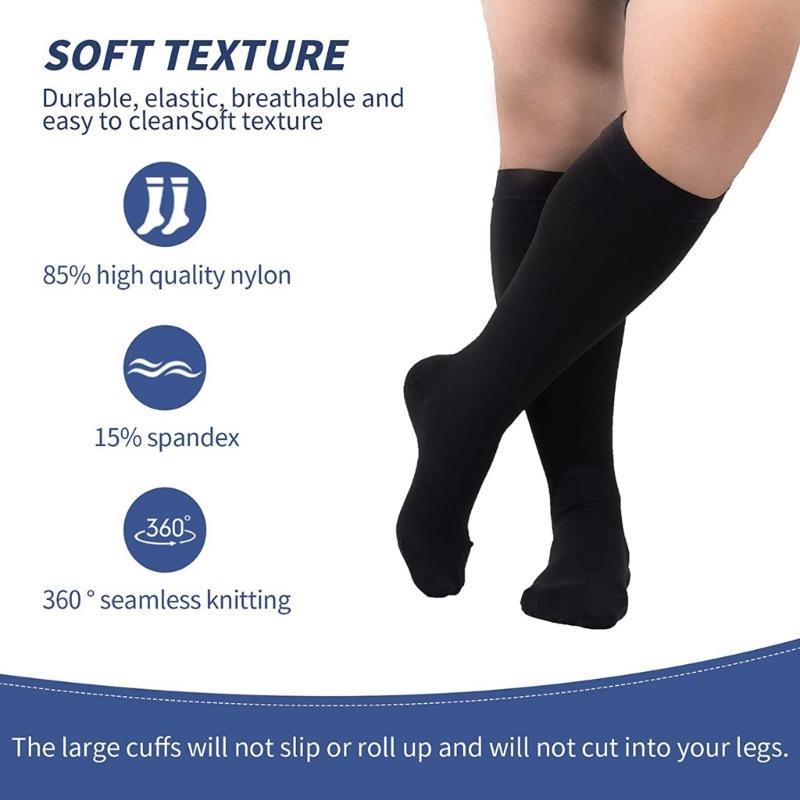 Large Size Compression Stockings for Men and Women Cycling Pregnancy Prevent Swelling Stretchy Calf Knee High Socks