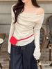 Women's Off-Shoulder Knit Sweater: Autumn/Winter Slim-Fit Pink Swing Neck