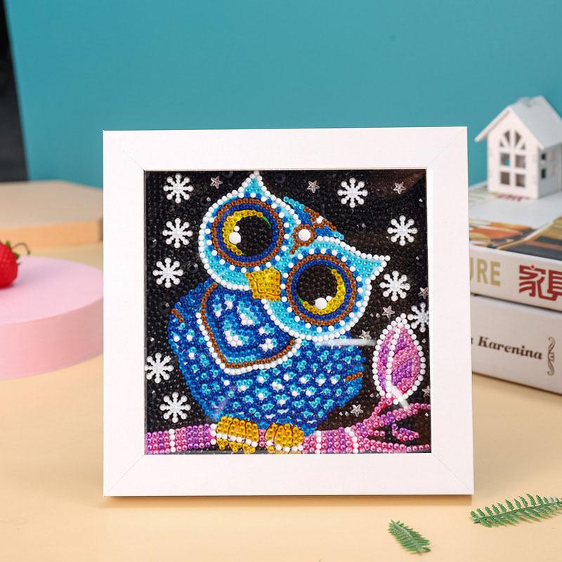 New Diy Diamond Painting Solid Wood Photo Frame Boxed Diamond Sticker Owl Cartoon Hand-Pasted Diamond Painting