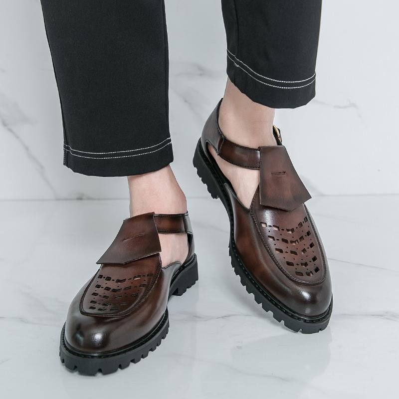 Fashion Retro Men Business Sandals Dark Brown Thick-soled Anti-slip Lightweight Comfortable Fashionable Sandals Sizes 38-46 Men Sandals