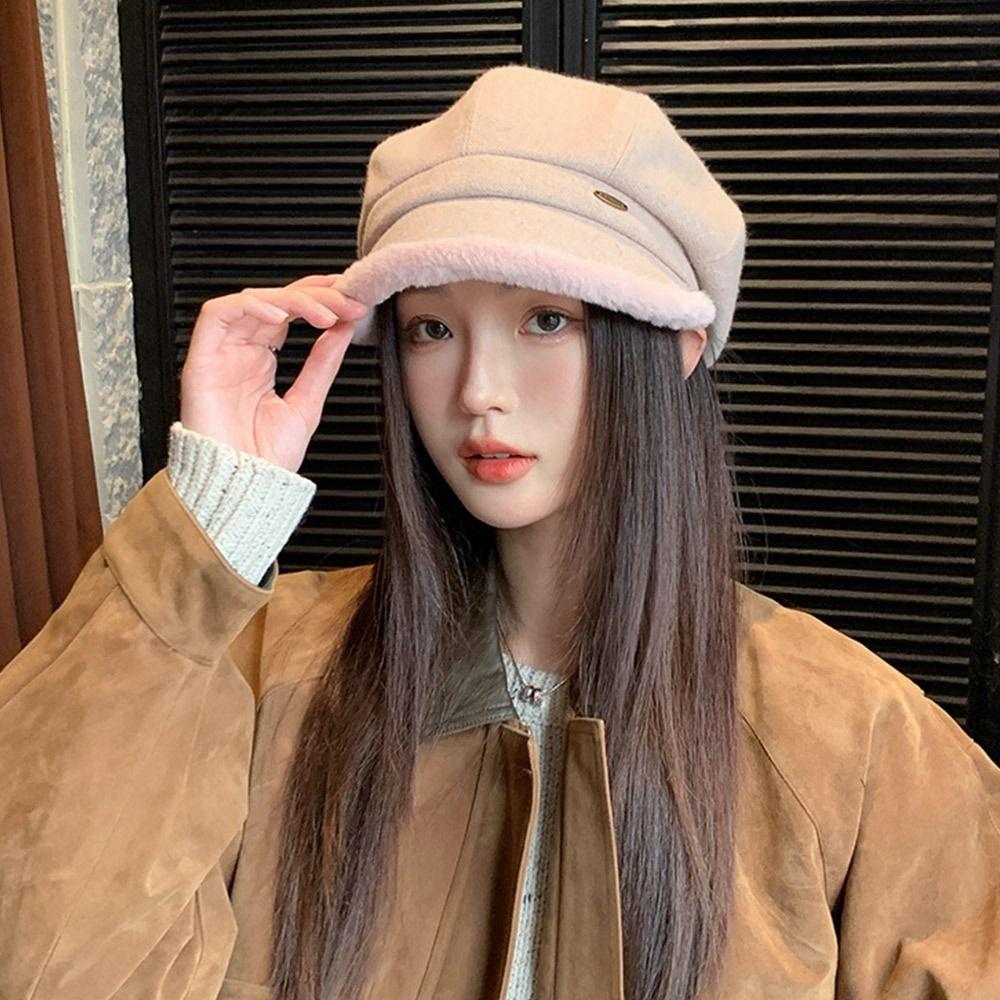 Fashion Warm Winter Berets Hat Retro Plain Cap Solid Color Lamb Fleece French Artist Hat Women Girls