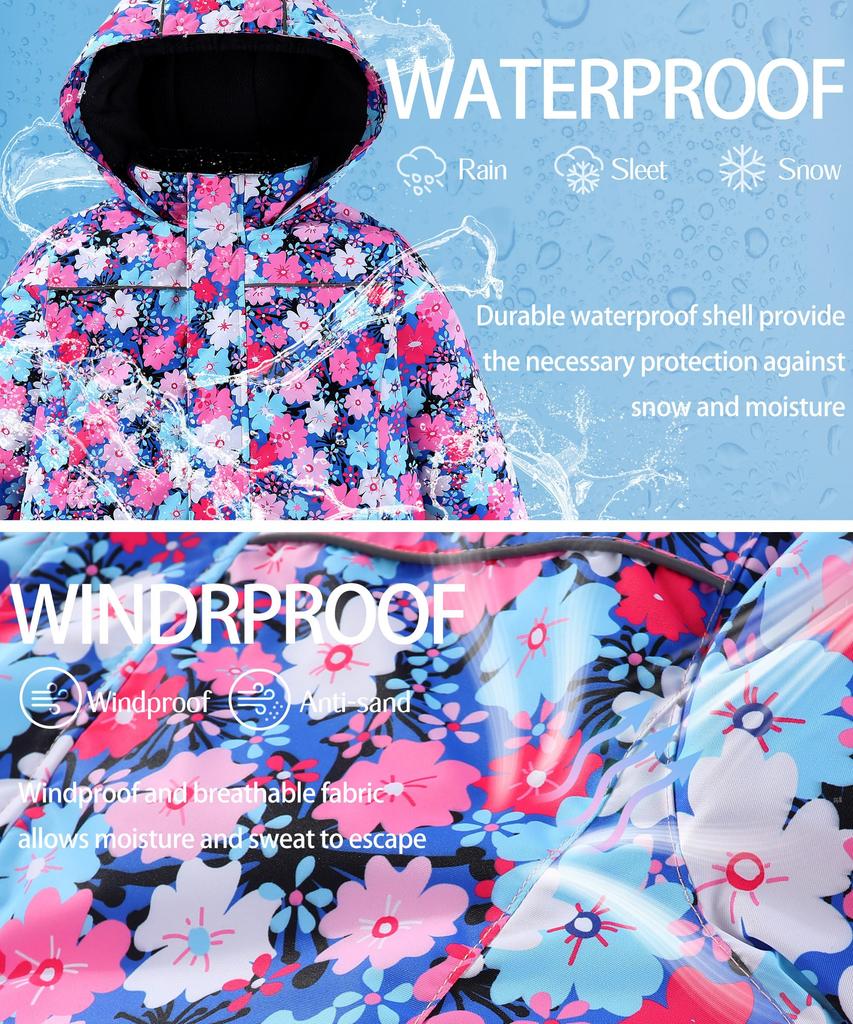 M2C Snowwear Ski Wear Snowboard Down Jacket and Cherry Blossom Size 130 Kids' Set, Wear, Girls' Pants, 2-Piece Set, Design,