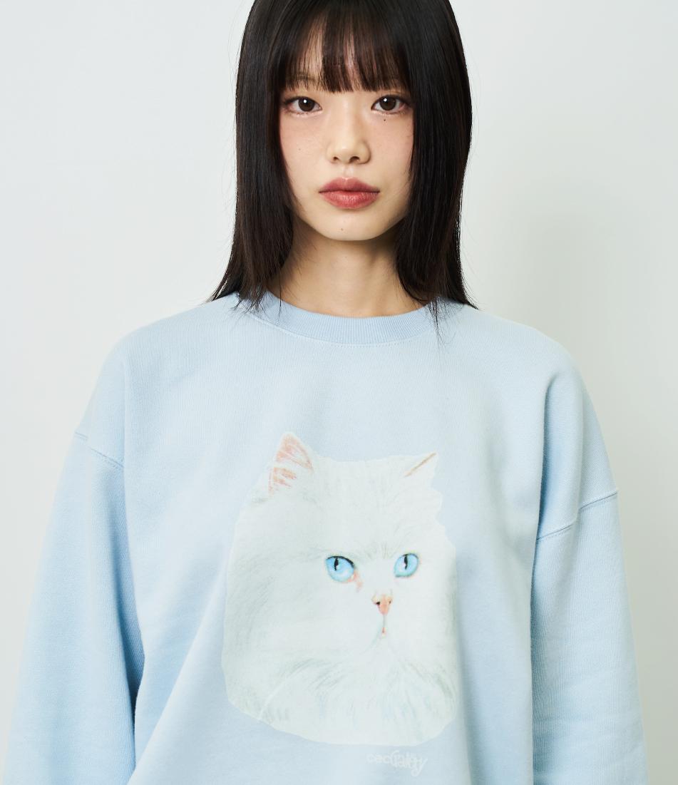 Chance Chance Cat Printed Sweatshirt(Sky Blue/ Brushed) Sky Blue/S