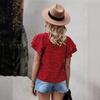 Womens Summer Red Polka Dot Print Blouse With Ruffle Short Sleeves Casual Round Neck Versatile T Shirt