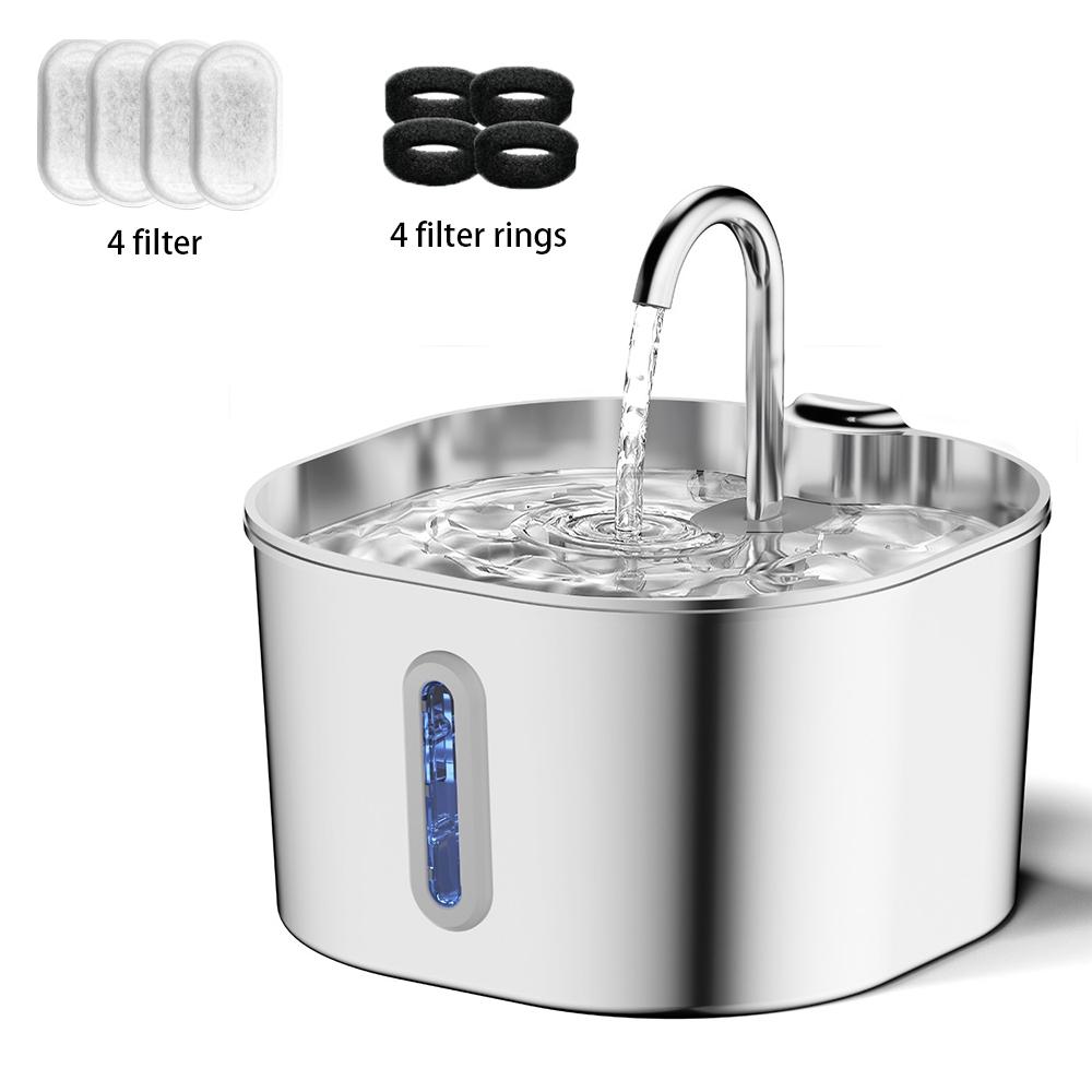 2.2L Automatic Cat And Dog Water Fountain With Faucet Stainless Steel Filter Silent Water Pump Cat Water Fountain Supplies