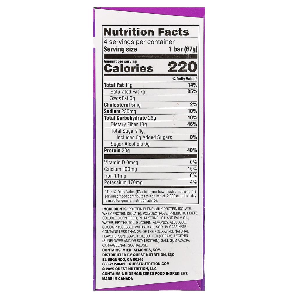 Quest Nutrition Pilha, Barra de Proteína, Brownie à la Mode, 4 Barras, 67g cada (2,36 onças)