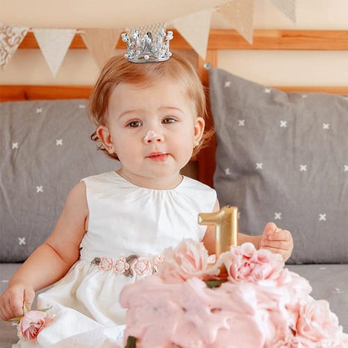 BTtime Princess Crown Tiara, Mini Cupcake Crown, Perfect for Weddings, Princess Parties, Birthdays, Cute Pearl Tiara, Cake Accessory, Decoration