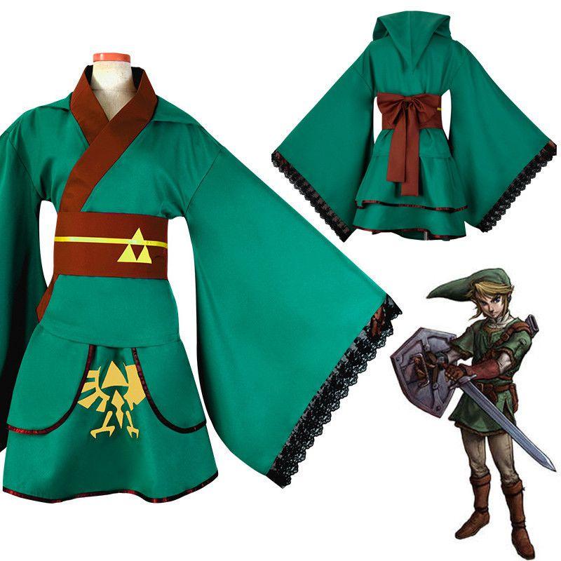 The Legend Anime Of Zelda Hero Link Cosplay Costume Suit Yukata Green Kimono