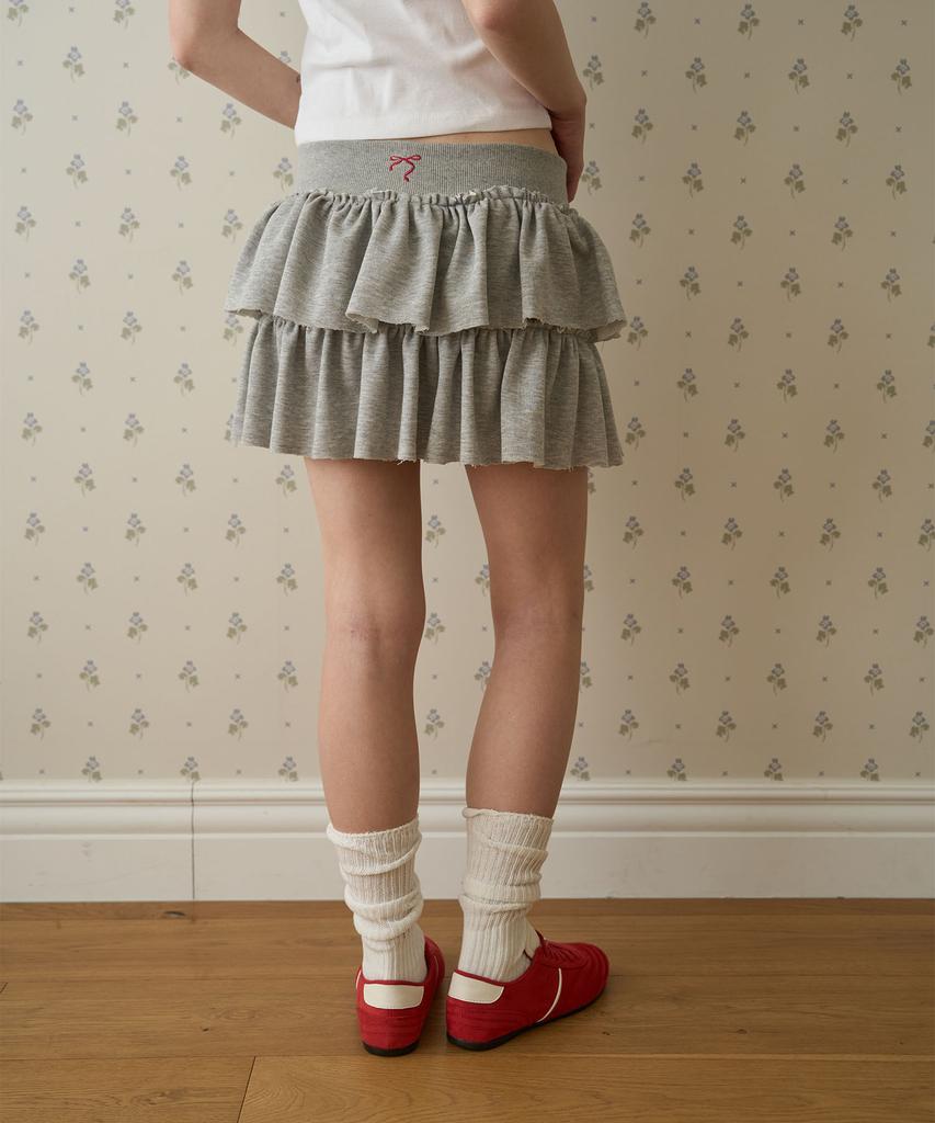 Oo Ml Frill Tiered Mini Skirt Melange Gray