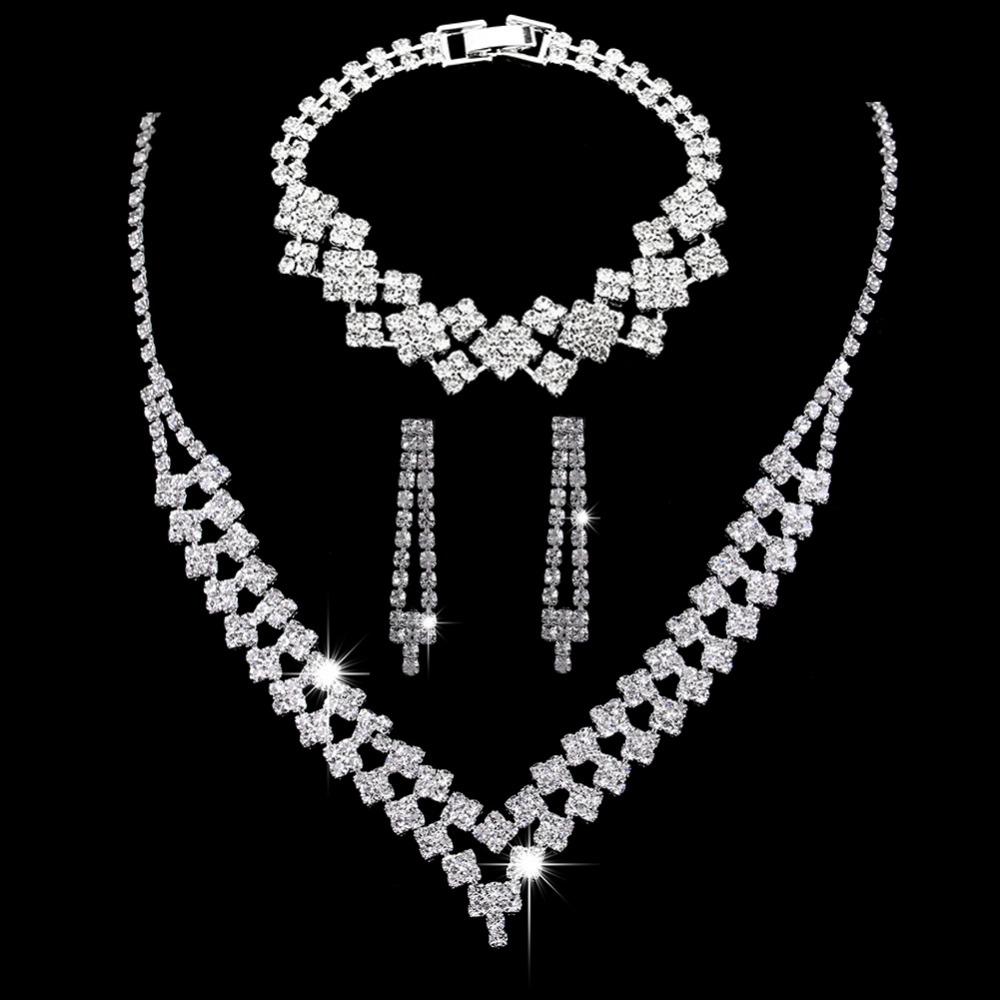 Bright Diamond Zircon Water Drop Necklace Earrings Wedding Jewelry, Shooting Jewelry Set