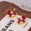 Exquisite Year of the Horse Red Glaze Rocking Horse Stud Earrings for Women – Unique, High-End Ear Jewelry