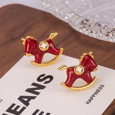 Exquisite Rote Glasur Schaukelpferd Ohrstecker zum Jahr des Pferdes für Damen – Einzigartiger, Hochwertiger Ohrschmuck