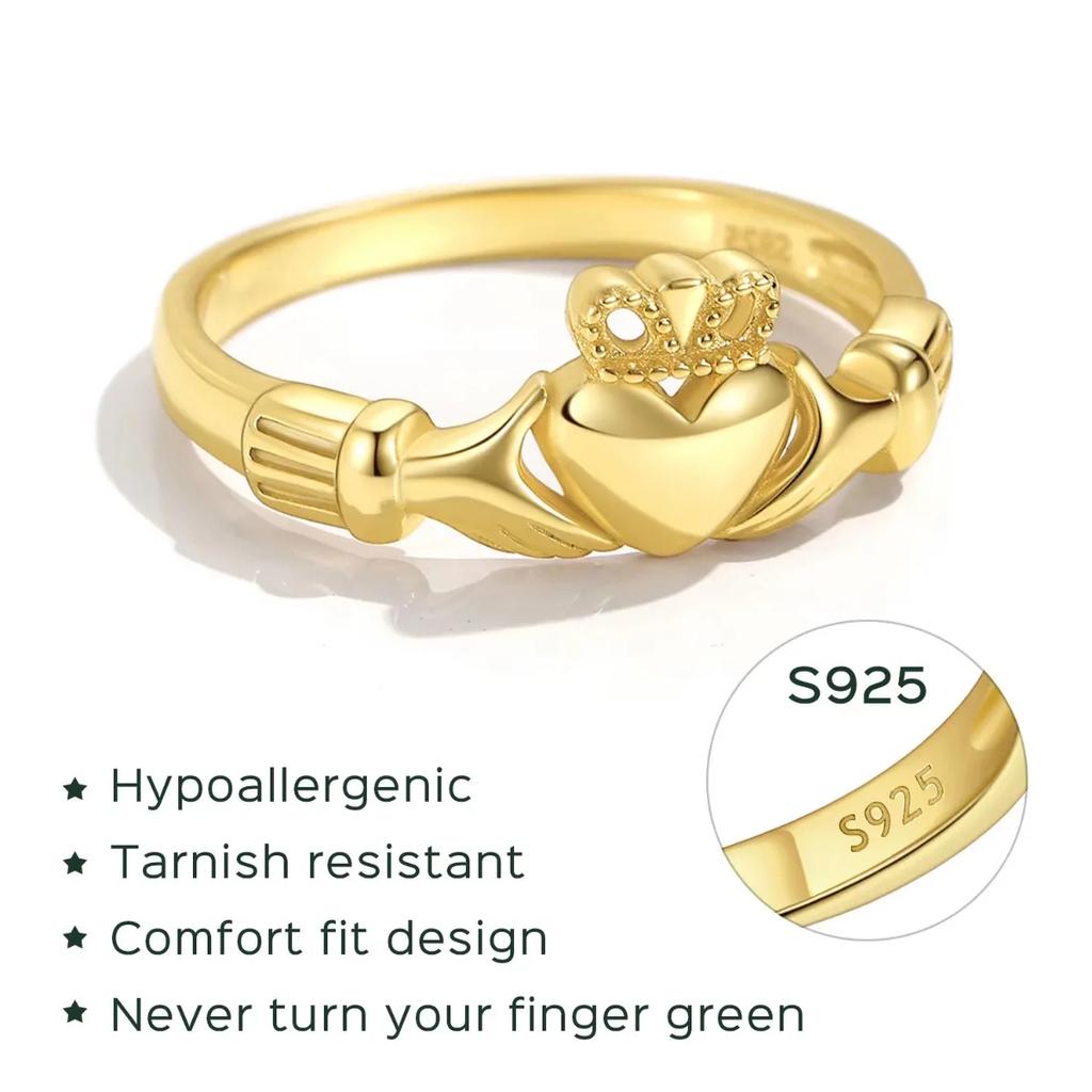 925 Sterling Silver Claddagh Ring for Woman Celtic Knot Eternity Romantic Promise Anniversary Wedding Ring Size 4 -12 Gift