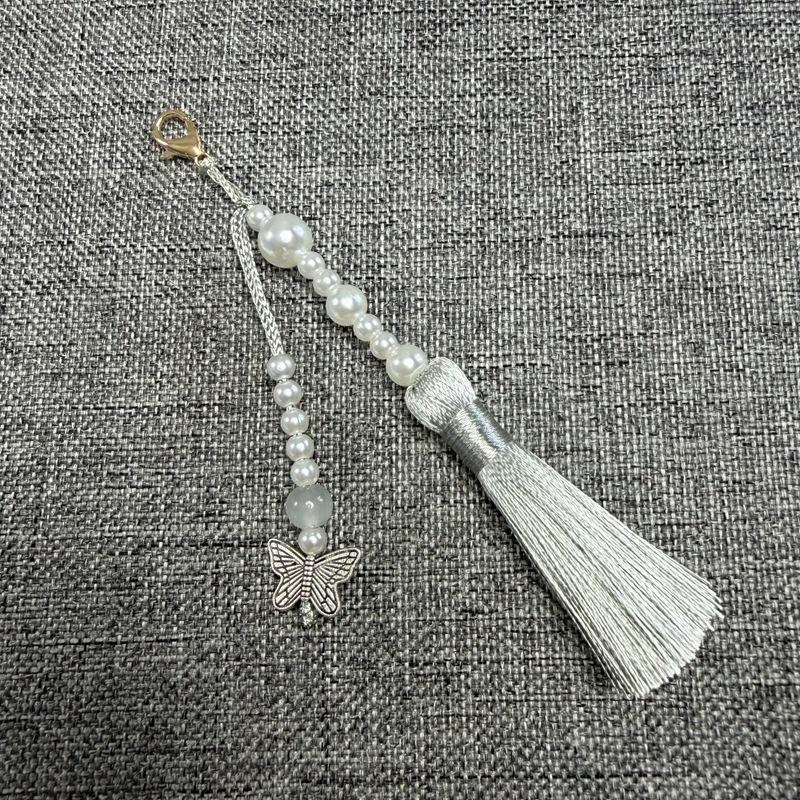 Faux Pearl Tassel Bag Charm With Retro Silver Butterfly Pendant Suitable For Handbags Backpacks Keys Hanfu Decoration