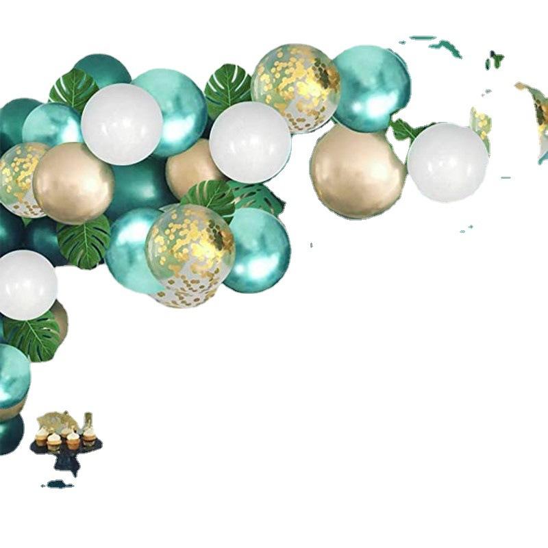 Jungle Themed Party Balloon Wreath 12 Metal Green Balloons Decorated Tropical Palm Leaf Birthday Animal Party