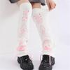 Women's Punk Star Pattern Knitted Leg Warmers with Ribbon Bows Flared Boot Covers Knee Length Socks Japanese Streetwear