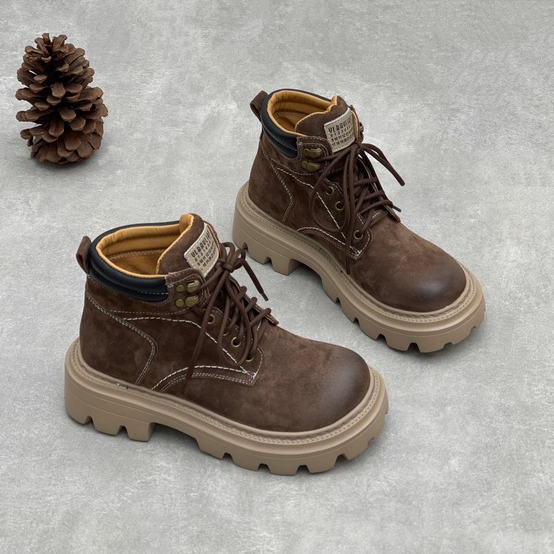 High-top Boots, Autumn Thick-soled Work Boots, Soft Leather Women's Boots and Women's Shoes