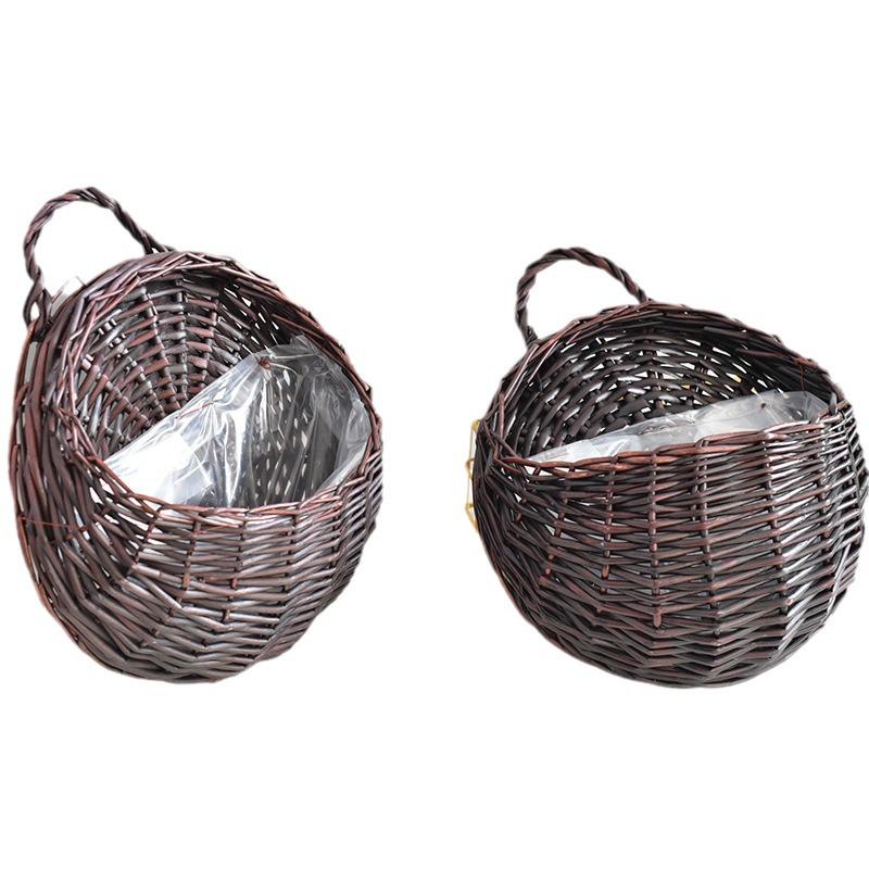 Handmade Rattan and Willow Hanging Basket for Flowers - Blue Pastoral Woven Wall Decor