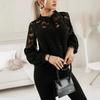 New Autumn/Winter Women's Solid Lace Spliced Blouse