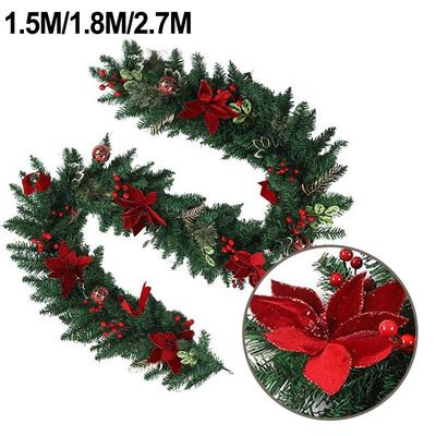 Christmas Garland Poinsettia Decoration Indoor Outdoor Use