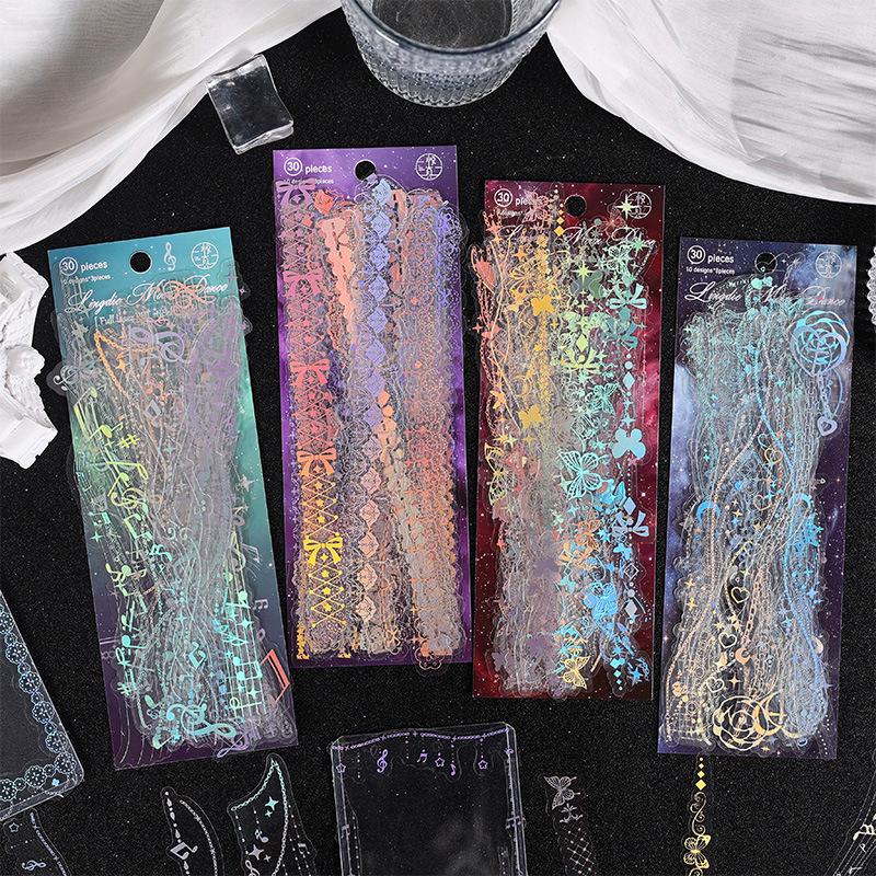 Colorful Laser Waterproof PET Journal Lace Border Stickers