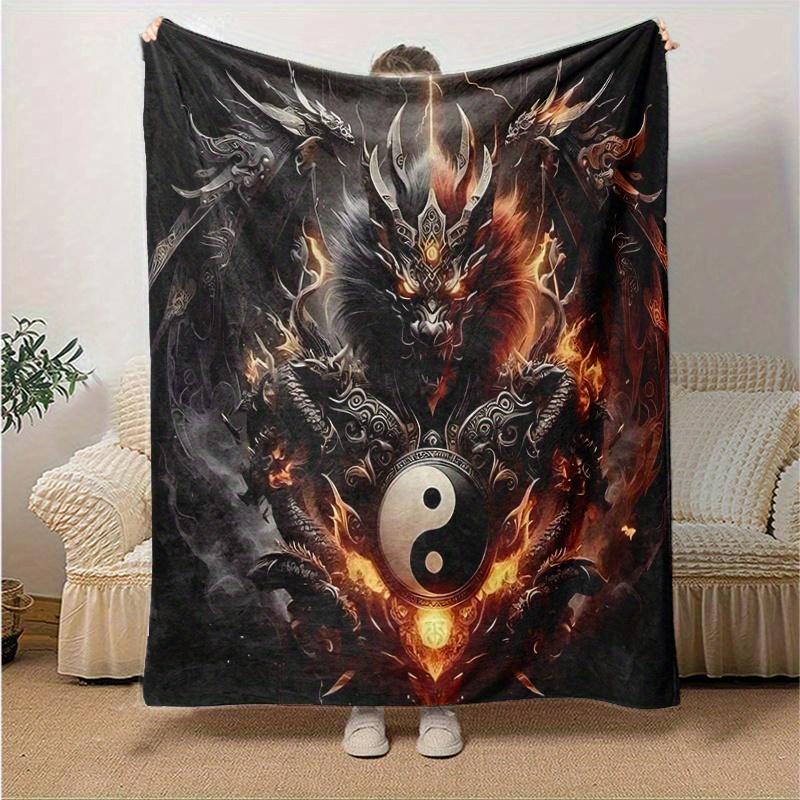 1pc Yin Yang Dragon Blanket  Soft Throw for Home Decor, Gift Idea, Suitable for All Seasons, Living Room, Travel, Camping, Car Blankets
