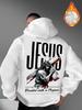 Jesus trägt Kreuz Glaube Porträt Druck Herren Hip Hop Sport Fleece Hoodie Rückseite Großbuchstaben Grafik Warm Locker Sweatshirt