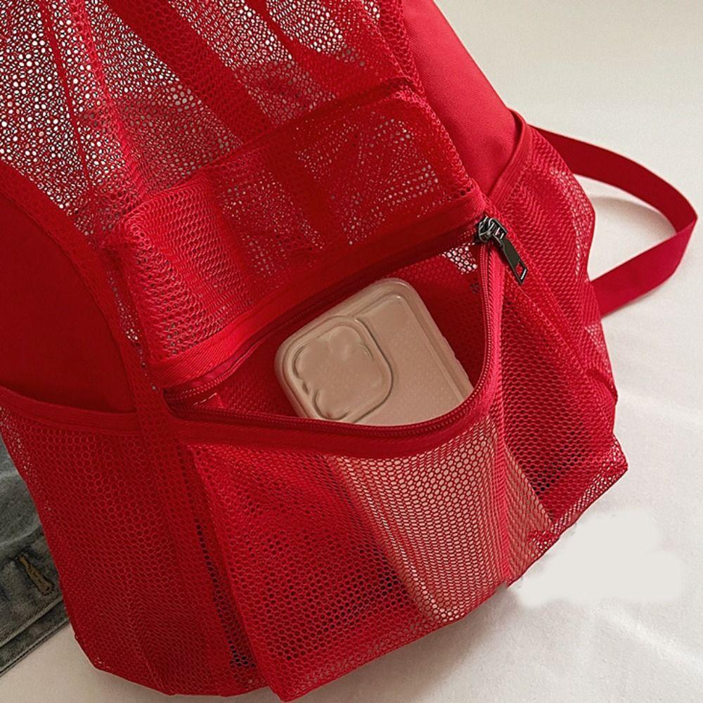 Korean Style Drawstring Backpack Portable Mesh Beach Bag Cute Nylon Backpack  Office Worker