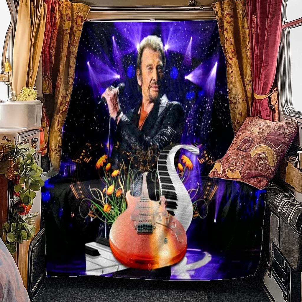 French Legendary Rock Singer and Actor Johnny Hallyday Blanket Soft Home Furnishing Nap Decoration Four Seasons Warm Sherpa Blanket U18