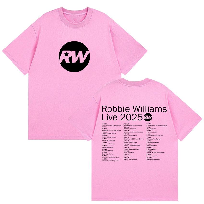 Robbie Williams Live Rw Tour 2025 Merch T Shirts Men's Vintage High Quality Cotton T-Shirt Man Hip Hop O-Neck Clothing T-shirts