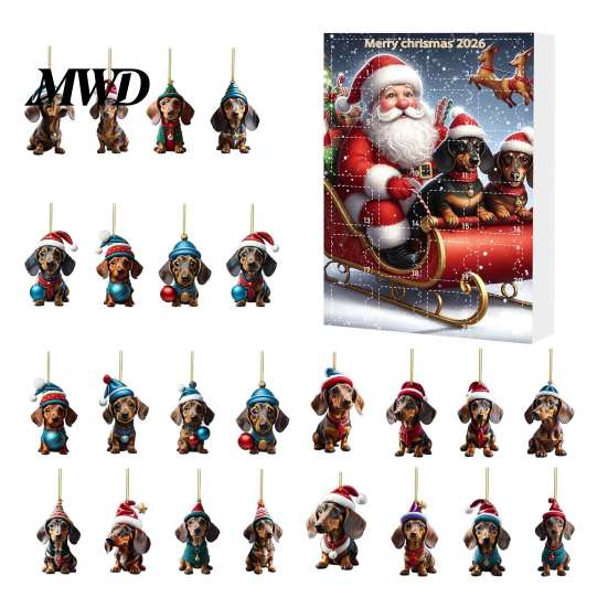 Carini Ornamenti Appesi per Animali Domestici Calendario dell'Avvento Bassotto 2026, 24 Giorni Ciondolo Acrilico 2D Calendario Conto alla Rovescia per le Feste di Natale Calendario, Cane da Collezione