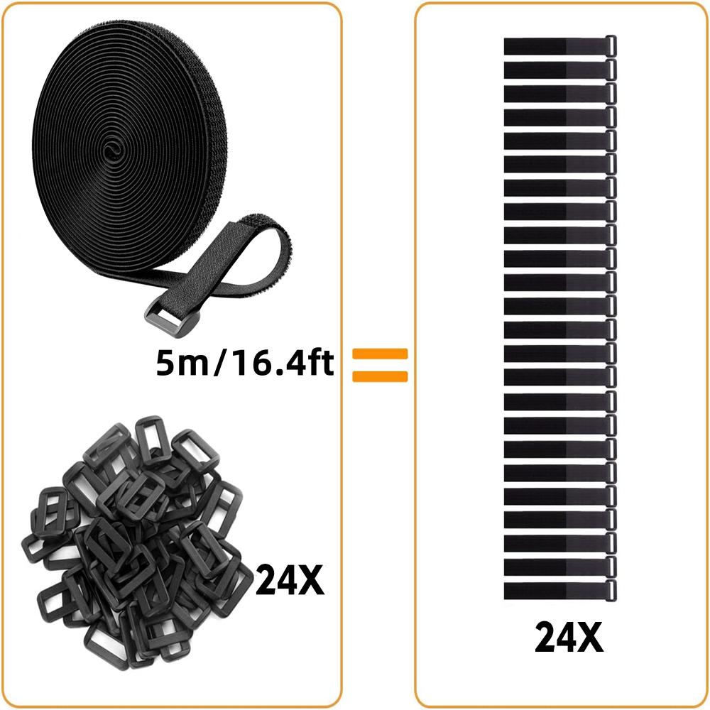 

Hook and Loop Straps with 24 Buckles Adjustable Reusable Cable Strap Arbitrarily Free Cut Length Fixing Nylon Cinch Strap