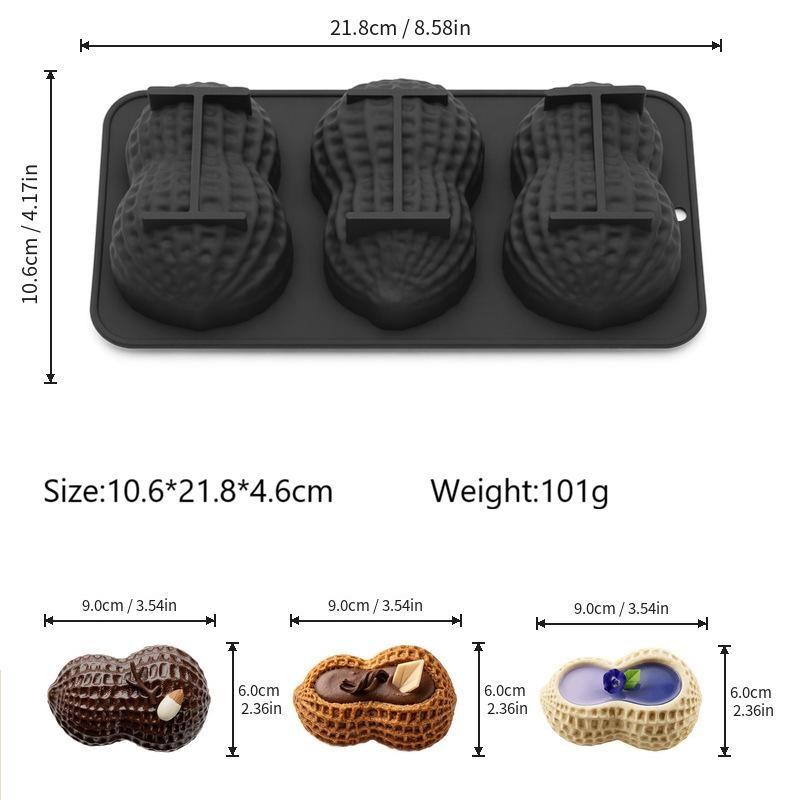 Non-Stick Peanut Silicone Baking Mold 3-Cell Food Safe Heat Resistant Bakeware for Kitchen DIY Dessert Pastry Party Baking