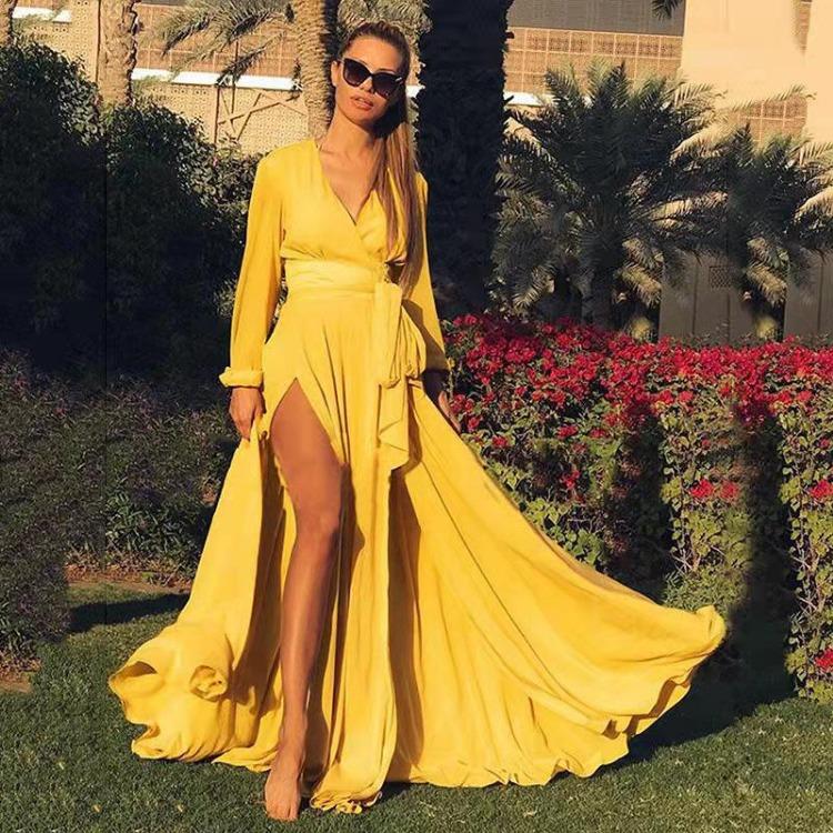 

Bohemian Swing Dress Long Sleeve Deep V Neck Slit 2025 Fashion Trendy XXXL червоний