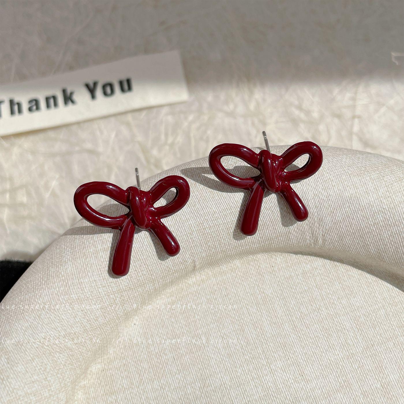 

Red Bow Ankola Retro Earrings with Silver Needle – Autumn/Winter High-End Temperament for Women