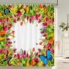 3d Tulip Fresh Flowers Shower Curtains Bathroom Waterproof Floral Bath Curtain Polyester Cloth With Hooks Decorative Bath Screen