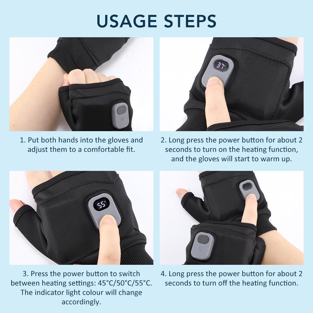 USB Wiederaufladbare Fingerlose Smarte Beheizbare Winterhandschuhe