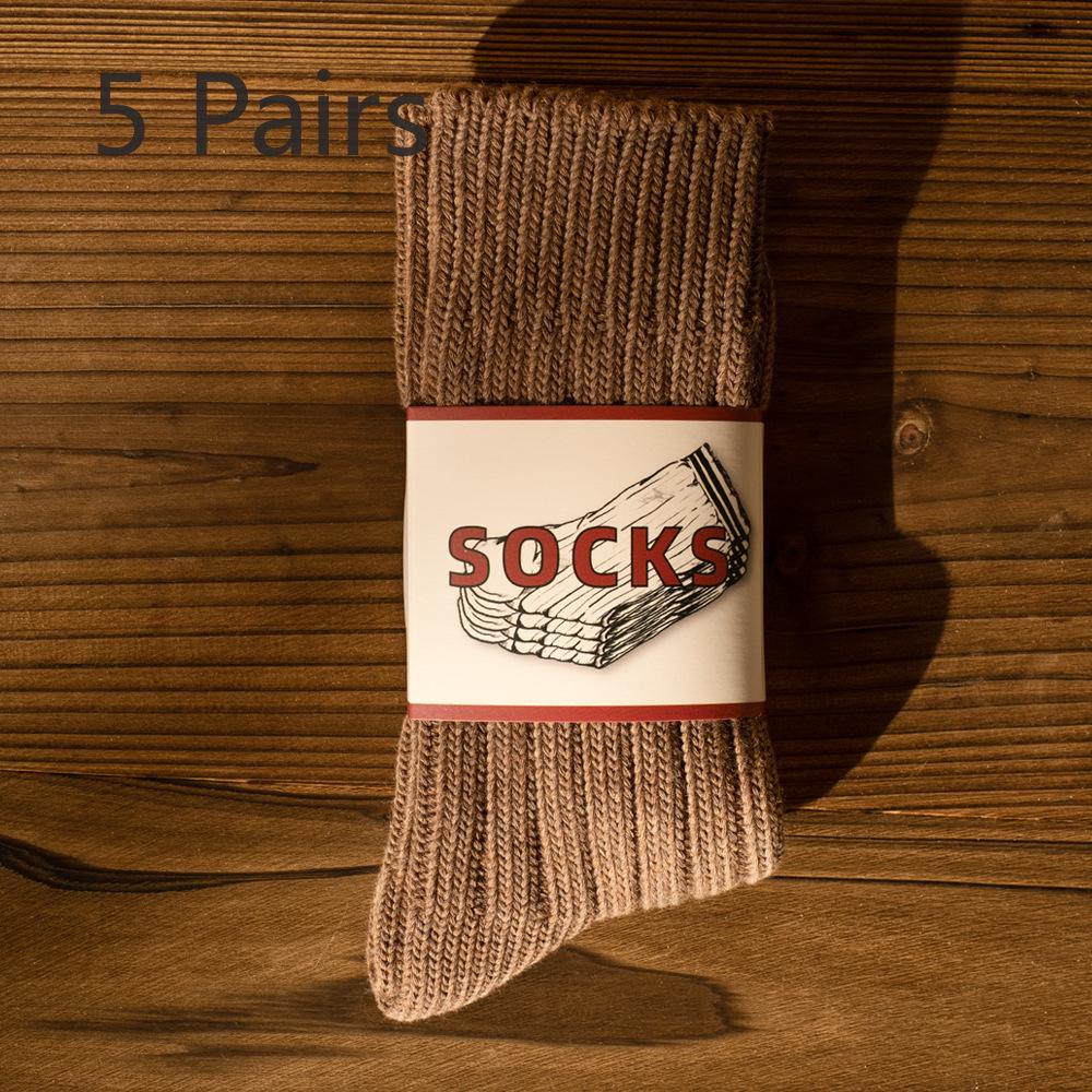 5 Pairs of Male Spring and Autumn Pure Cotton Solid Color All Matching Mid Tube Socks