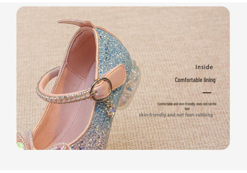 2026 New Spring Little Girls' Crystal Princess Leather High Heels