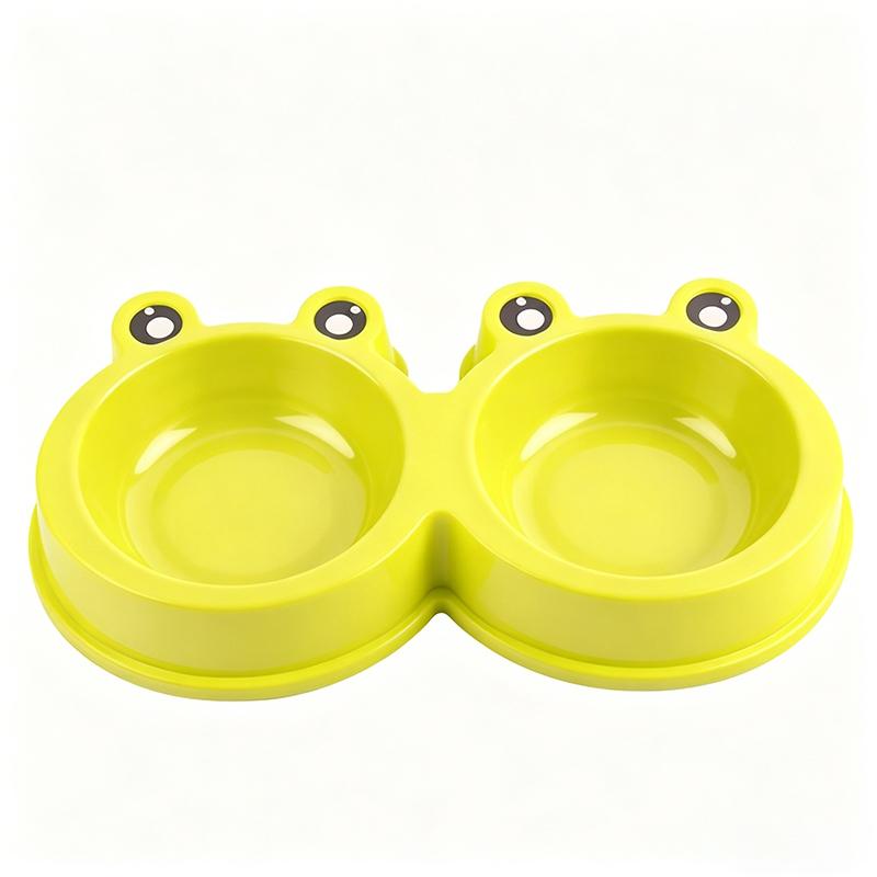Cartoon Frog Shaped Stainless Steel Pet Double Bowl Anti Spill Dual-Use Bowl Cat And Dog Universal Feeder
