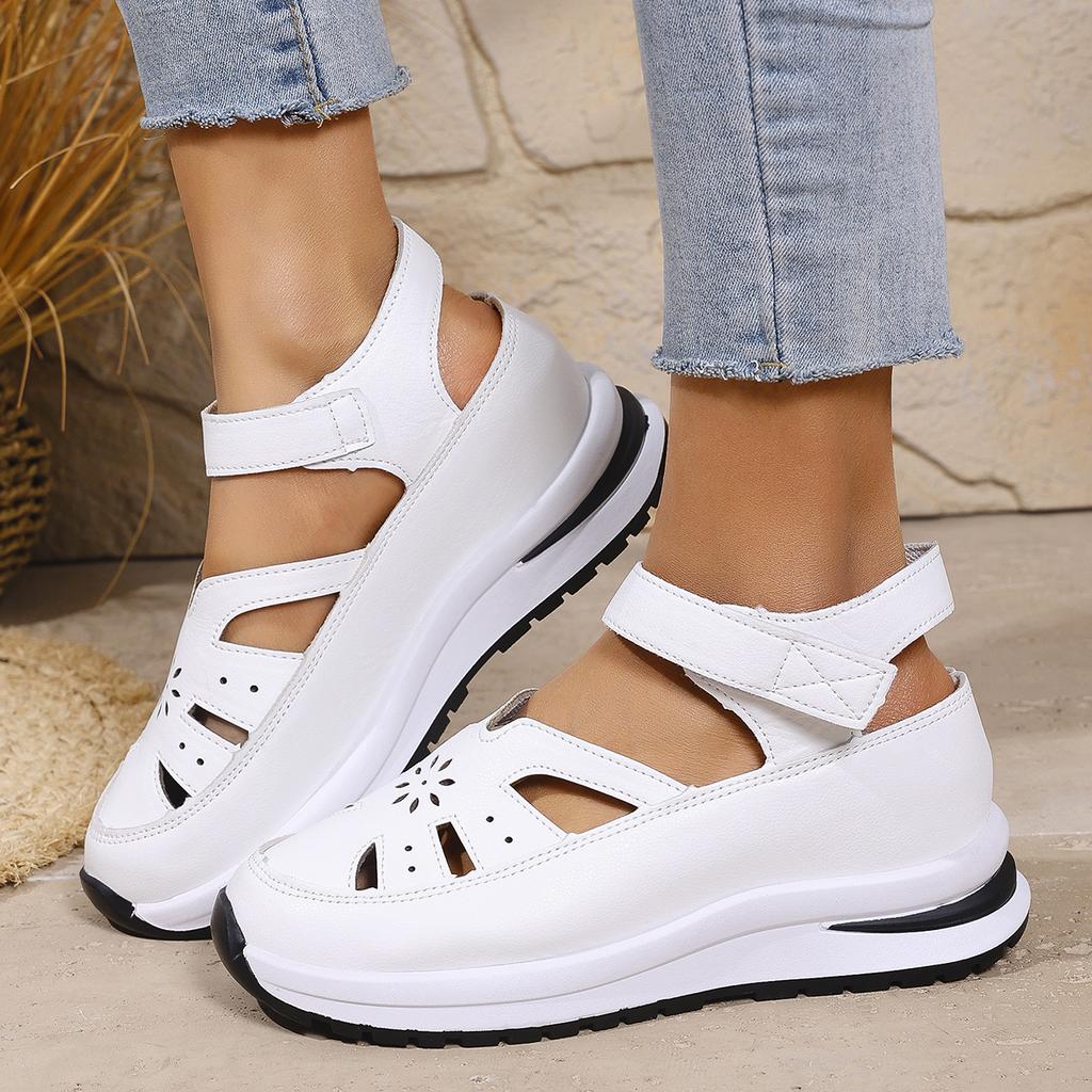 Women Sandals High Quality Buckle Strap Sandals Women New Closed Toe Office Career Sandals Summer Solid Wedge Shoes for Women