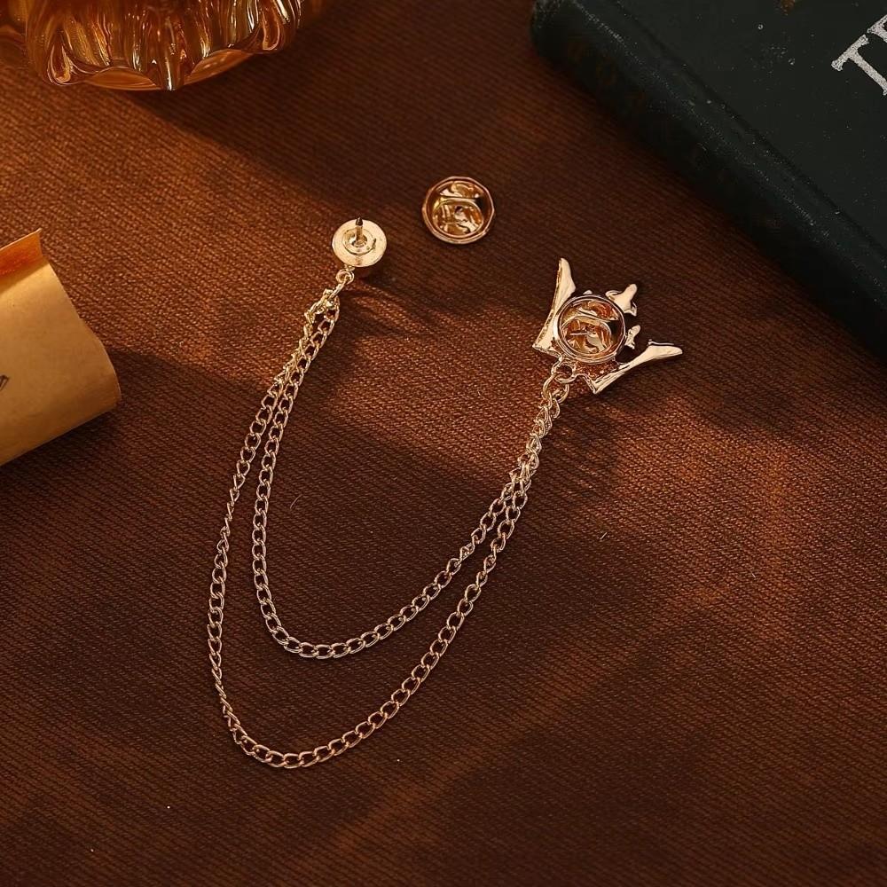 Crystal Decor Brooch Pin Tassel Chain Suit Collar Pin Casual Crown Brooch