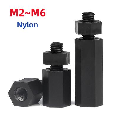 M2 M2.5 M3 M4 M5 M6*L+6/7/8mm Separador Separador de Nylon Negro Macho a Hembra Aislante de Plástico Juego Combinado de Tuercas Separadoras