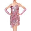 Abito Latino Jazz Scintillante con Paillettes e Frange per Bambine e Ragazze con Guanti Outfit Costumi per Gara di Danza di Sala Prove